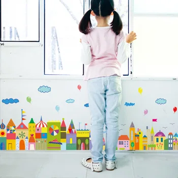 Karikatūra Jauki pils bērnudārza sienas uzlīmes klasē vienošanās bērni 's telpu dekorēšana pašlīmējošas tapetes