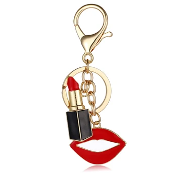Karstā pārdošanas zelta rhinestone kristāla šarmu emaljas sarkanu lūpu krāsu lūpas soma atslēgu piekariņi somas ysk036 taustiņu auto atslēgas