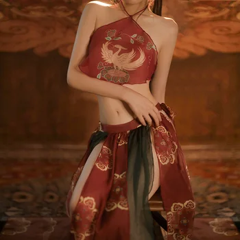 Klasiskās Drukāšanas Sieviešu Tradicionālo Ķīniešu Sexy Apakšveļa Backless Šifona Redzēt Cauri Anime Cosplay Apģērbs, Kostīmi Tempatation