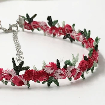 Korejas Boho Ziedu Burvība Chian Kaklarota sānslīdi kaklasaite Sievietēm Meitene Harajuku Apmales Gudrs Auduma Ziedu Rotas, Mežģīnes
