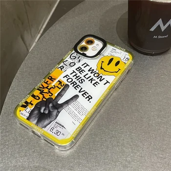 Korejas Ielu Modes gudrs Smaidiņu, Etiķetes burti Skaidrs, Tālrunis Lietā par iPhone 13 Pro Max 12 11 7 8 Plus XR-X XS SE2 Silikona Vāciņu