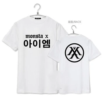 Kpop jauns elks monsta x loceklis korejas nosaukums drukāšana, drukāšanas īsām piedurknēm t krekls, vīriešu, sieviešu, vasaras kpop t-krekls