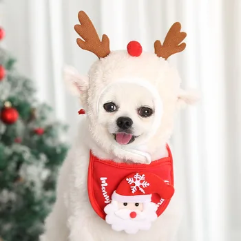 Laimīgu Jauno Gadu Ziemassvētku Pet Kombinezoni Ar Krūšdaļu Siekalas Dvieļu Cepuri Mazs Vidējs Kaķis, Suns Lipīga Briežu Modelis Poliestera Kostīmu Mājdzīvnieku Piederumi