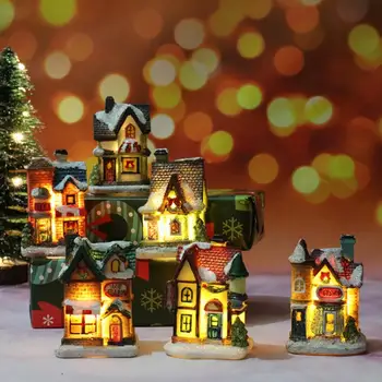 LED indikators iedegas Ziemassvētku Mājā, Ornaments Sveķu Mazā Ciematā Nama Skatuves Ziemas Mājas Puse, Kāzas, Ziemassvētku Rotājumi Rotājumi