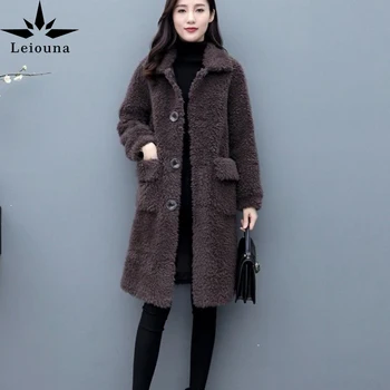 Leiouna Garām Piedurknēm Ir 2021. Jaunu Fshion Ziemas Mētelis Sievietēm Silta Mākslīgās Kažokādas Plīša Mētelis Sieviešu Virsdrēbes Korejas Dāmas Jakas Apģērbi