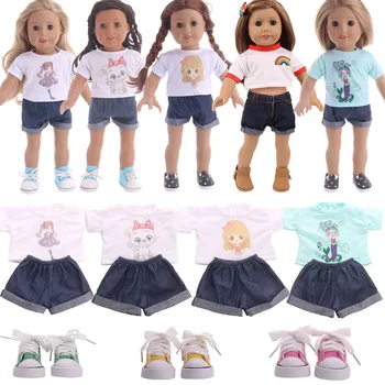 Leļļu Apģērbs Gudrs Dzīvnieks Modelis Atbilstu T-krekls + Džinsi 18 Collu Amerikāņu Lelle Meitene & 43 Cm Jaunus Dzimis Bērnu Drēbes,Lelles Kurpes