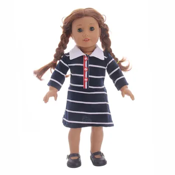 Leļļu Apģērbs Koledžas Melnā Un Baltā Svītrainām Kleita Fit 18 Collu American Doll & 43 Cm Born Lelle, Lai Paaudzes Rotaļlietas