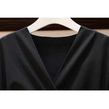 Lielgabarīta Kleitas Biroja Dāma Ar Garām Piedurknēm, V Veida Kakla Vestidos Ir 2021. Rudens Modes Pusei Black Midi Kleita Plus Lieluma Sieviešu Apģērbu