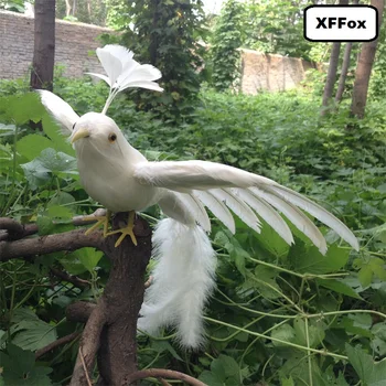 Liels simulācija spārniem balts putns modelis putas& kažokādas ilgi asti putnu lelle dāvanu par 35x58cm xf0352