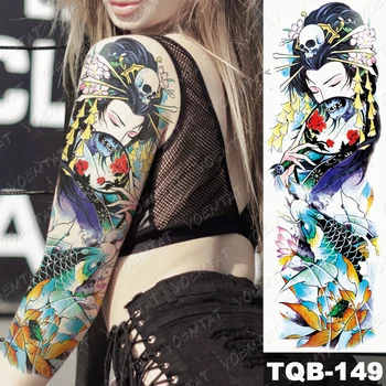 Lielu Roku Piedurknēm Tetovējums Japāņu Geišas Ūdensnecaurlaidīgus Pagaidu Tatto Uzlīmes, Vidukļa, Kāju Body Art Pilna Viltus Tetovējums Sievietes Vīrieši