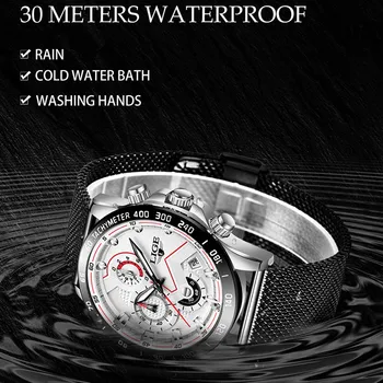 LIGE Modes White Dial Vīriešiem Skatīties Nerūsējoša Tērauda Ūdensizturīgs Analog Kvarca Pulksteņi Militārās Sporta Hronogrāfs Pulkstenis Reloj Hombre