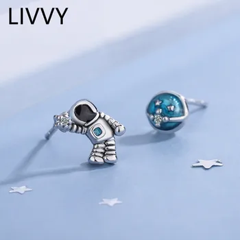 LIVVY Sudraba Krāsā Jauns Moderns Kosmiskās Planētas Astronauts Asimetrisks auskariem, Par Sievietes Radošo Dizaina Rotaslietas Personības