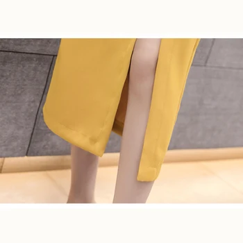 LJSXLS Saia Mujer Faldas 2020 Rudens Modes korejas Sexy Sadalīt Midi Svārki Sievietēm Mežģīnes-Up Augsto Vidukli-line Svārki Melni Dzeltena