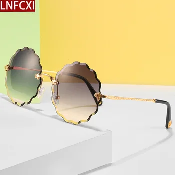 LNFCXI Modes Braukšanas Brilles Sievietēm Apaļu Dimants, Apgriešanu, bez rāmja Saulesbrilles, Saules Puķu Saulesbrilles Slīpums Vintage Brilles