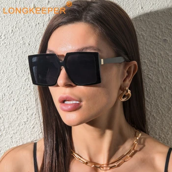 LongKeeper Lielizmēra Kvadrātveida Saulesbrilles Sieviešu Modes 2021 Melnās Lēcas Luksusa Zīmolu Dizainera Melnos Toņos UV400 oculos estiloso
