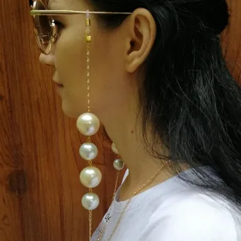 Luksusa Zelta Krāsā lielo Pērļu rokas ķēdes Saulesbrilles ķēdes modes anti slip brilles, ķēdes maska ķēdes turētāju piederumi