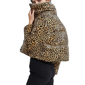 Lusofie Ziemas Leopards Izdrukāt Raibs Īsā Jaka Sievietēm garām piedurknēm, Kokvilnas, polsterētas Segas Āra Sieviešu Streetwear 2021