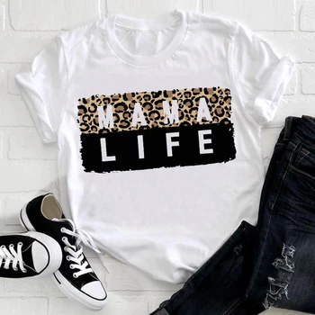 Mama Dzīves Leopards Drukāt Sieviešu T Krekls Ar Īsām Piedurknēm O Kakla Zaudēt Sieviešu T Dāmas Modes Tee Krekls Topi Camisetas Mujer