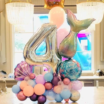 Mazā Nāriņa Dzimšanas dienas svinībām Baloni Nāru astes jūras čaumalas Numuru Folija balona, uzstādiet Meitene 1. Dzimšanas dienas svinības Apdare Globos