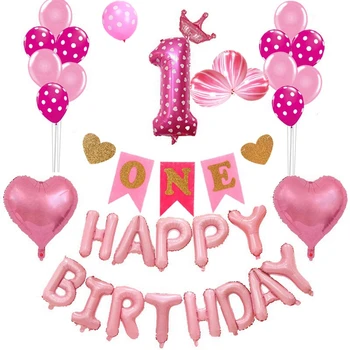 Meitene 1. Happy Birthday Ballons Skaits 1 Pirmā Baloons Bērniem, Bērnu Dušas, Dzimšanas dienas Jubilejas Puse Dekori, Baloni,