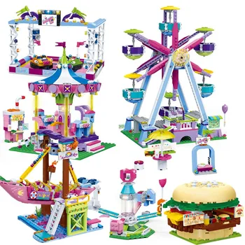 Meitenes Pilsēta Princese Draugiem Sērijas Atrakciju Parks Burger Shop Modeli, Celtniecības Bloki, Ķieģeļi, Rotaļu Laukums, Rotaļlietas Bērniem Dāvanas