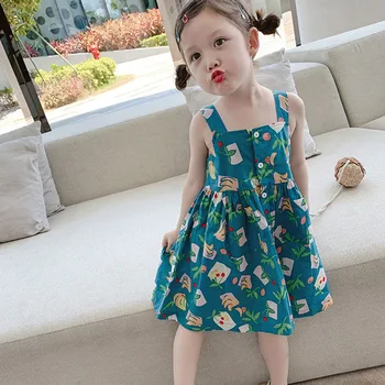 Meiteņu Vasaras Kleitu, Zeķu Laukumā Apkakles Pogas Kleita korejiešu Stilā, Vasarā Jaunu Cute Baby Bērnu Apģērbs Bērnu Apģērbs
