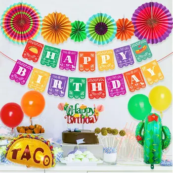 Meksikas Tēmu Dzimšanas dienas svinības Rotājumi Trīs Esta Puses Piegādes Fiesta Dzimšanas dienu Banner un Kūka Topper Bērniem Zēni Meitenes