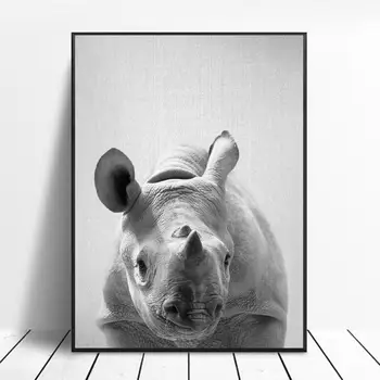 Melna Balta Baby Rhino Kanvas Glezna Mākslas Izdrukāt Plakātu Grafiskās Sienas Mūsdienu Minimālisma Guļamistaba, Dzīvojamā Istaba Apdare