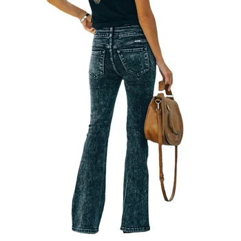 Melns Uzliesmoja Džinsi Sievietēm Ar Augstu Vidukļa Gadījuma Uzliesmojuši Bikses Vintage Streetwear Džinsa Bikses Dāma Džinsa Boot Cut Bikses Rudens Ir 2021.