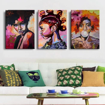 Melnās Āfrikas Pliks Sieviete Krāsaina Kanvas Glezna Plakāti un Izdrukas Skandināvijas Sienas Mākslas Priekšstatu par Dzīves Telpu Dekorēšana