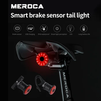 MEROCA Velosipēdu Nakts Izjādes Taillight Inteliģentas Bremžu Indukcijas aizmugurējos lukturus, Rechargable Road Bike Kalnu Velosipēds Gaismas Sensors