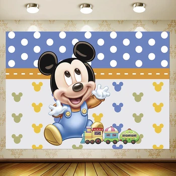 Mickey Mouse Puse Backdrops Baby Dušas Vinila Auduma Pasūtījuma Fotogrāfijas Fons Dekors Bērniem Dzimšanas Dienas Ballīti Ziemassvētki Piederumi