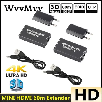 Mini 60M HDMI Paplašinātājs Kabeli (Uztvērējs & Raidītājs ) Vairāk nekā signle RJ45 Cat5e Cat6 Ethernet HDMI Sūtītājs & Receiver for PC