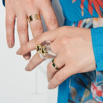 Modes Caurspīdīga Akrila Sveķu Sirds Gredzenu Sievietēm Moderns Liels Ģeometrisko Kvadrātveida, Apaļas Chunky Gredzeni, Pirksts Rotaslietas Dāvanu