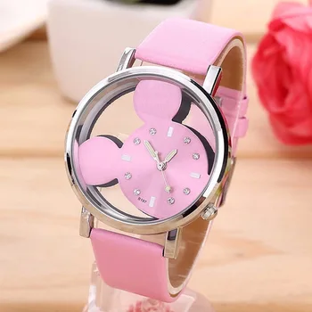Modes Mickey Sieviešu Ikdienas Kvarca Skatīties Sieviešu Pārredzamu Izgriezums Ādas Skatīties reloj mujer Meitene dāvanu kobiet zegarka