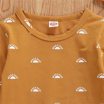 Modes Rudenī Bērnu Meitene Zēnu Drēbes Uzvalku Saule Apdrukāta Kokvilnas Apģērbu Komplekts Baby Toddler Gadījuma T-krekls Topi, Bikses 2Pcs Set 0-24M