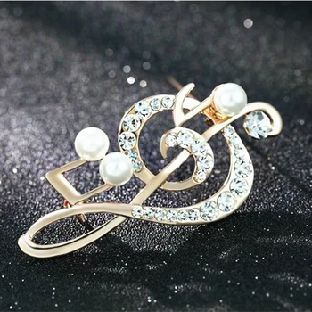 Modes Swiss Diamond Broochs Rhinestone Mūzikas Piezīme Broša Pin Moderns Mākslīgas Pērles Broochs Sieviešu Kāzu Pin Dāvanu Puse