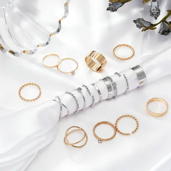 Modes Zelta Krāsas Rhinestone Vērpjot Pērles Paziņojumu Šarnīrs Gredzenu Komplekts Sievietēm, Meitenēm Ģeometriskā Krusta Pirkstu Gredzeni, Dāvanu Femme
