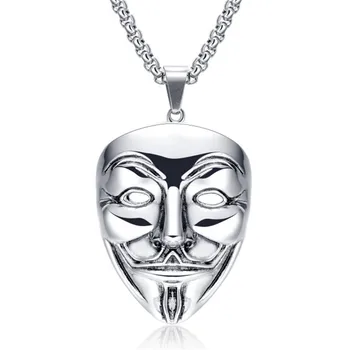 Moive V For Vendetta Anonīms Maska Kaklarota Hip Hop Kulons Maska Nerūsējošā Tērauda Ķēdes, Kaklarotas Vīriešiem, Modes Rotaslietas, Dāvanas