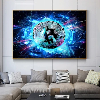 Mūsdienu Mākslas Anotācija Bitcoin Izdrukas Audekls Krāsošana Sienas, Mākslas Plakāti un Bildes Mājas Dzīvojamā Istaba Dekori Bez Rāmja Cuadros
