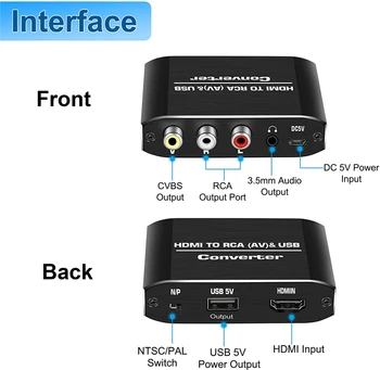Navceker HDMI-saderīgam ar RCA AV Converter/CVSB L/R, Video Lodziņš HD 1080P, 1920*1080 60Hz HDMI2AV Atbalsta NTSC PAL Izejas HDMI AV