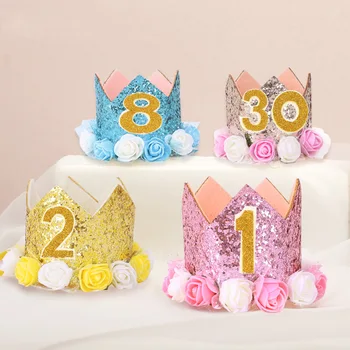 New Baby Dušas Meitene, Dzimšanas dienas svinības Cepures Bērniem 1 2 3 Gadu Dzimšanas diena Princess Crown Klp Puse DIY Rotājumi Bērni dod priekšroku Galvas stīpa