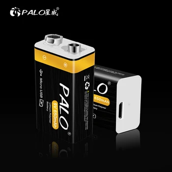 PALO 9v usb lādējamu akumulatoru 650mAh litija 6f22 9V li-ion baterijas multimetrs Dūmu signalizācijas metāla detektora baterijas