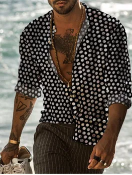 Panku Stila Vīriešu Pludmales Krekls Ir 2021. Jauna Rudens Vīriešiem Gadījuma Stāvēt Hawaii Resort Garām Piedurknēm Chemise Homme Vīriešu Polka Dot Krekli