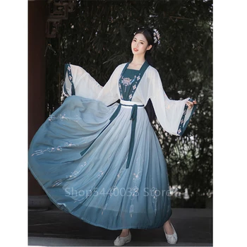 Pasaku Ķīniešu Tradicionālajā Tērpā Vintage Sieviešu Izšuvumi Hanfu Kleitu Elegants Seno Tang Dynasty Tautas Deju Festivāls Drēbes