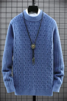 Pavasarī un rudenī jaunu vīriešu apaļu kakla džemperis korejas adīt džemperis savīti ziedu self-audzēšanu, iekšējo un ārējo valkāt vīriešu ha