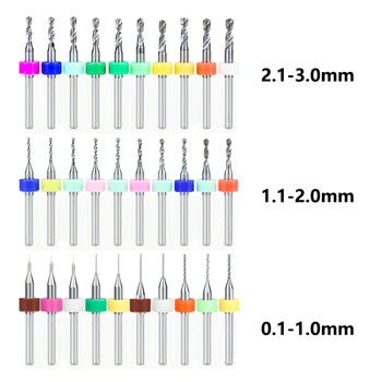 PCB Urbis 30pcs 0.1-1.0 1.1-2.0 2.1-3.0 mm Komplekts Micro Gun Drill Urbšanas PCB plates Cietsakausējuma Urbi