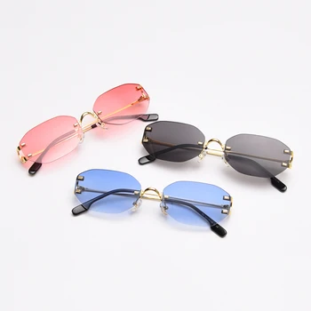 Peekaboo bezrāmju retro saulesbrilles bez apmales laukumā sievietēm ovāla metāla brilles vīriešiem daudzstūri, zelta, zils brūns 2022 uv400