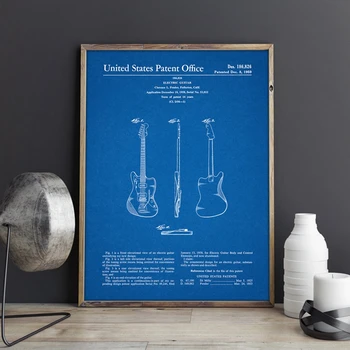 Plakātu rotājumi Kanvas Glezna Jazzmaster Patentu Izdrukas Fender Ģitāra Plakātu Istabu, Mūziku, Sienas Dekori Mājas Apdare