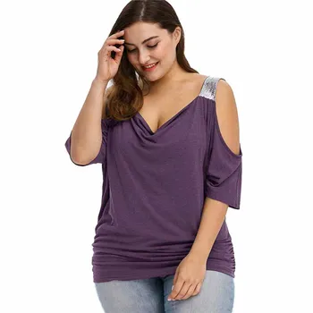 Plus izmēra 5XL Vasaras T-krekls Sievietēm Linga Pakļaut plecu Īsām piedurknēm Tees Sieviešu Ikdienas Topi Mājīgs Kokvilnas Brīvs T Topi G104